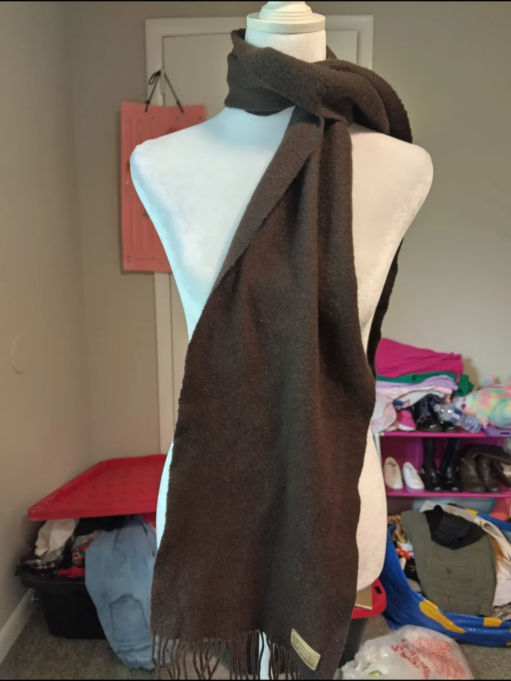 Coach Dark Brown Fringe 70% Wool/30%cashmere Blend Scarf